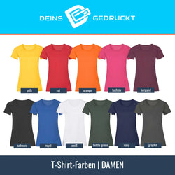 Farbauswahl für Damen T-Shirt – 11 Farben von Gelb bis Graphit