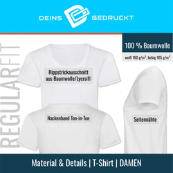 Material und Details des Damen T-Shirts – 100 Prozent Baumwolle, Regular Fit